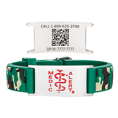 QR Code Child Titanium Medical ID Bracelet Green Camo